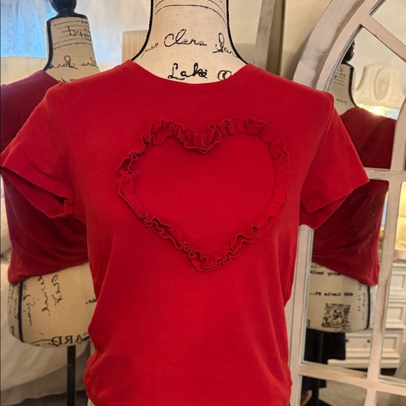 Red Tee with Ruffle Heart Design - Picture 2 of 7